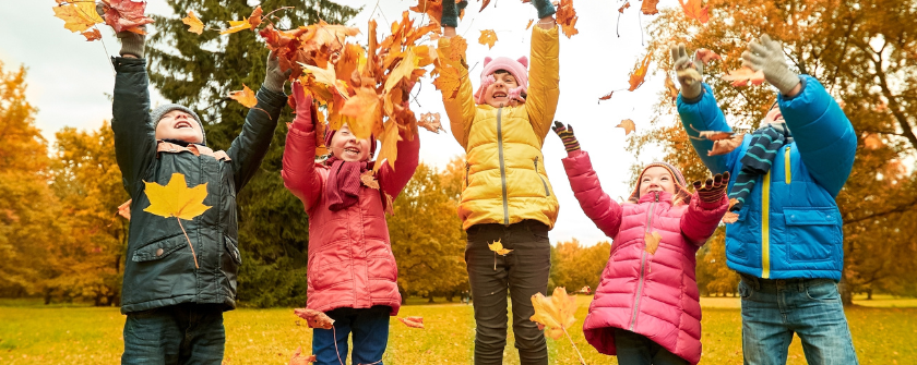 Children playing in autumn